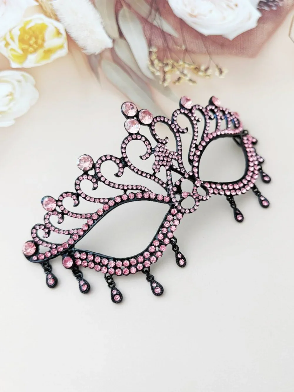 Pink Crystal Masquerade Mask, Crystal Eye Mask, Prom Ball Mask, Mardi Gras Mask